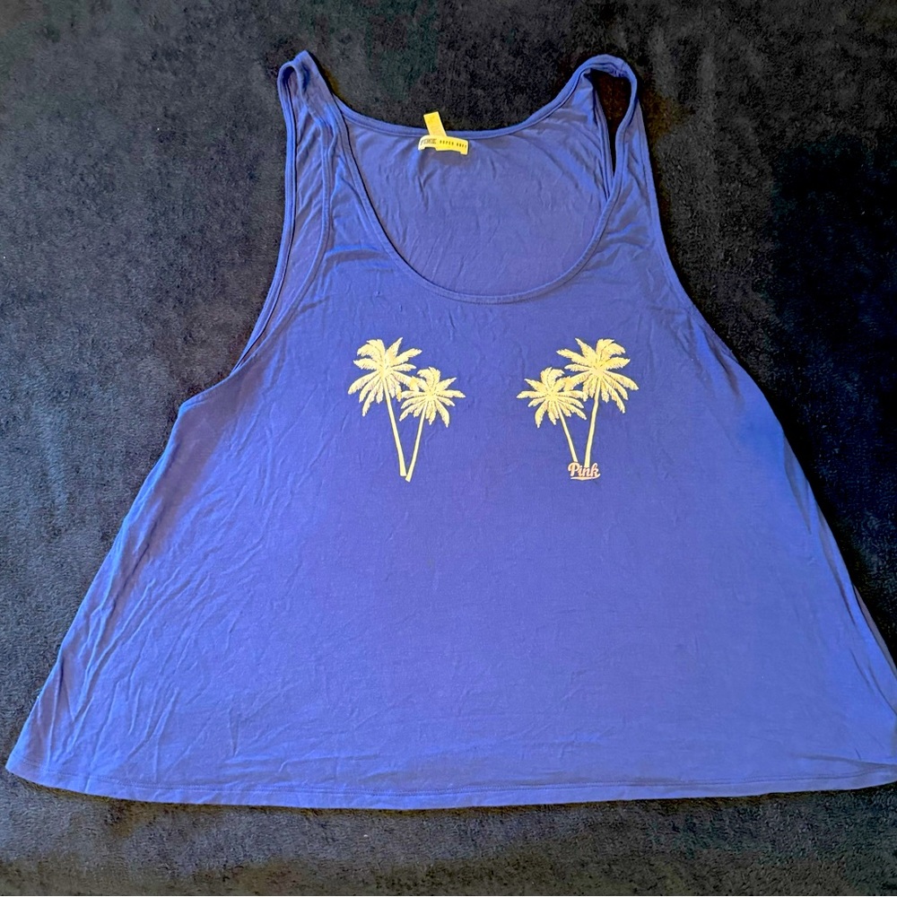 Pink tank top with palm trees